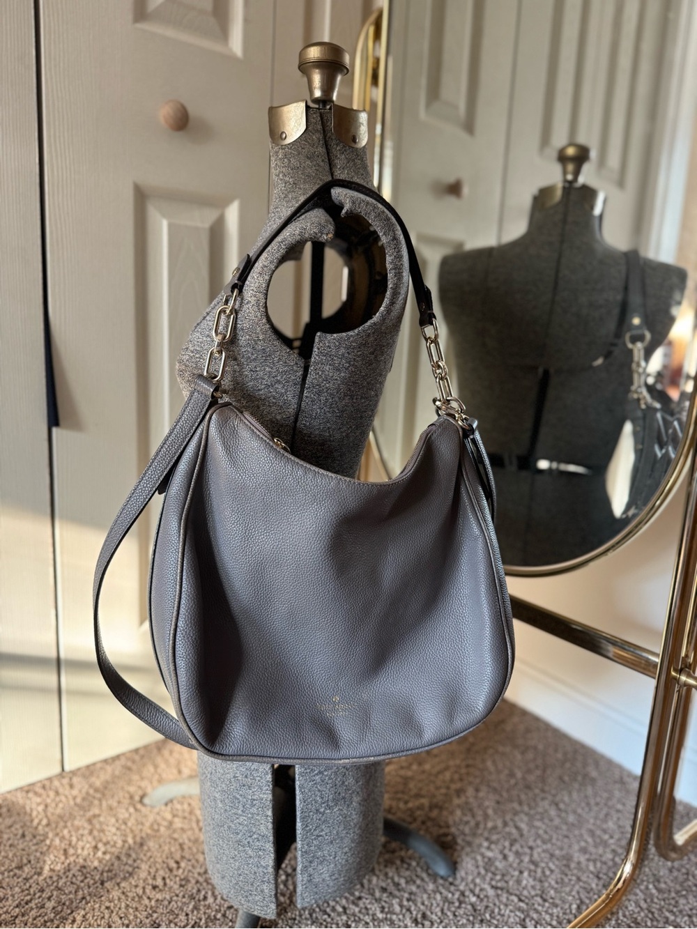 ♠️kate spade Mulberry street Vivian hobo bag in iced slate gray detachable strap